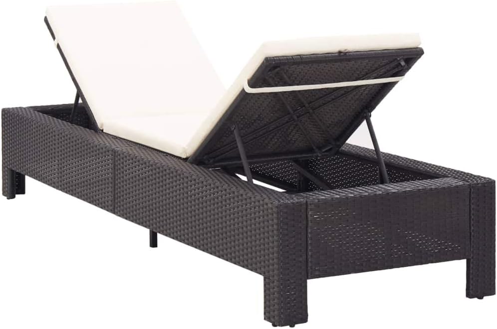 Sunbed with Cushion,Outdoor Lounge Chairs,Garden Sunlounger,Beach Lounge Chair,Sunbathing Recliner,Sun Lounge Bed,Outdoor Daybed,Weather Resistant,for Patio,Beach,Balcony, Black Poly Rattan