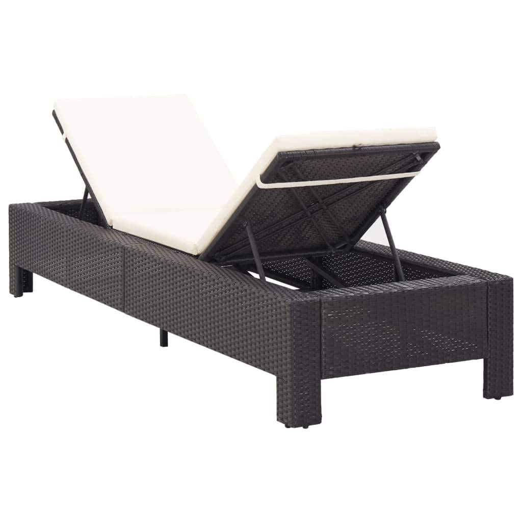 Leżak ogrodowy z polirattanu z poduszką, 220 x 75 x 35 cm, odporny na warunki atmosferyczne rattan PE ze stalowym stelażem, regulowany, na taras, balkon, basen, plażę, urlop