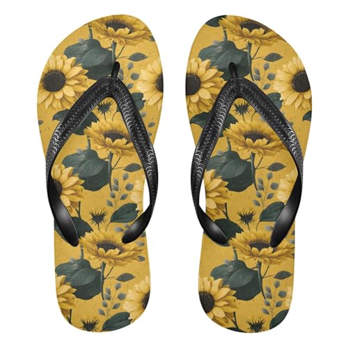 Flip Flop Sandals Watercolor Sunflower Print for Women Men Beach Outdoor XS