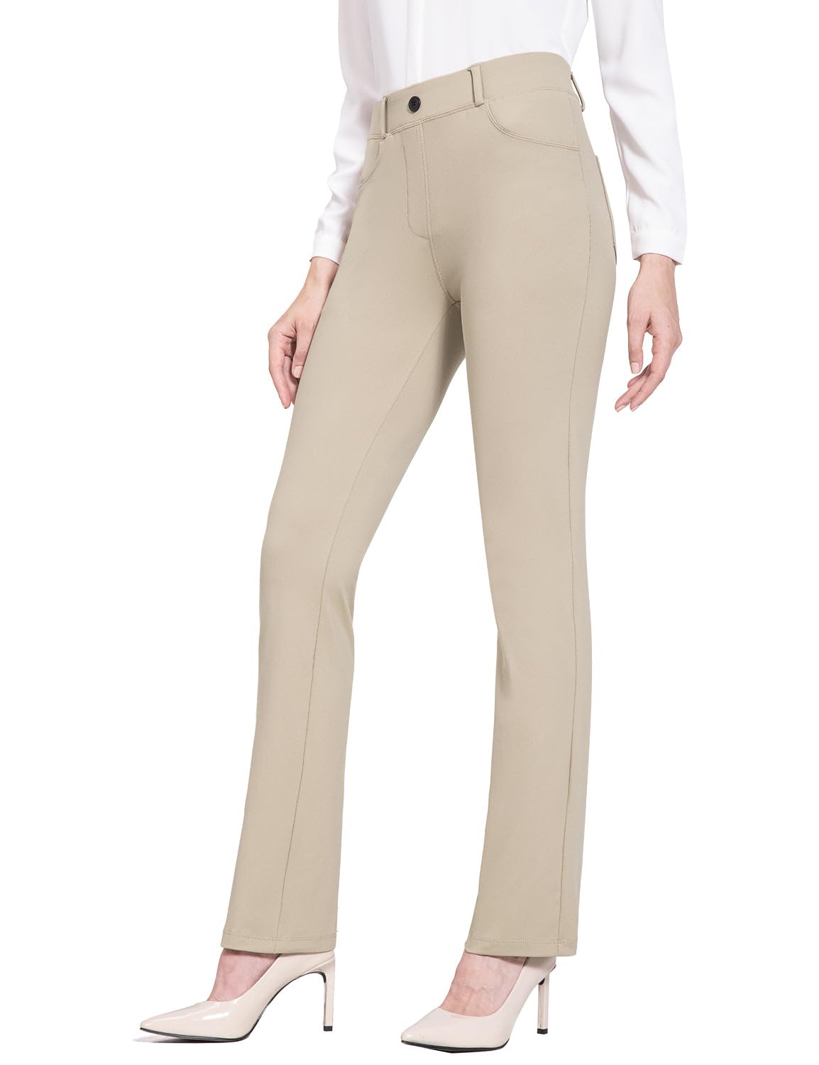 BALEAFWomens Dress Pants 29"/31" Yoga Work Pants Straight Leg/Bootcut Pull On Slacks Business Casual Office Pockets