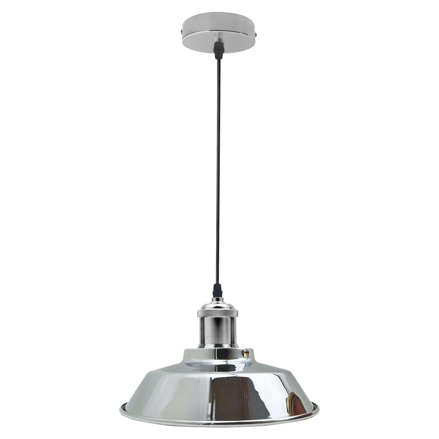 LEDSone Metal Chrome Pendant Ceiling Light Shade Industrial Barn Lampshade with E27 Holder Fitting for Home Restaurant Office
