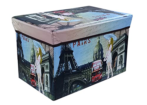 Image of Portable & Foldable Storage Stool for Living Room 49x31x31cm (363-3) Polyurethane, Weight Capacity-100 KG