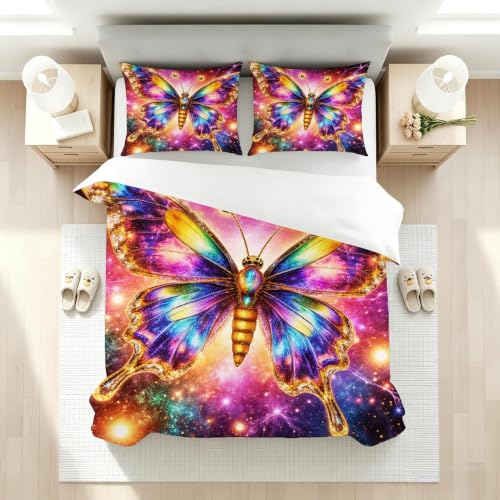 Parure de lit 160x200 papillon coloré avec housse de couette douce en microfibre - 3