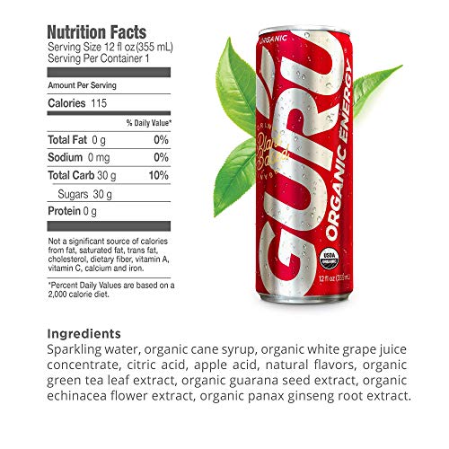 Guru Organic Energy Drink With Green Tea & Guarana, 12 Ounce (Pack Of 12), Packaging May Vary #TOP5