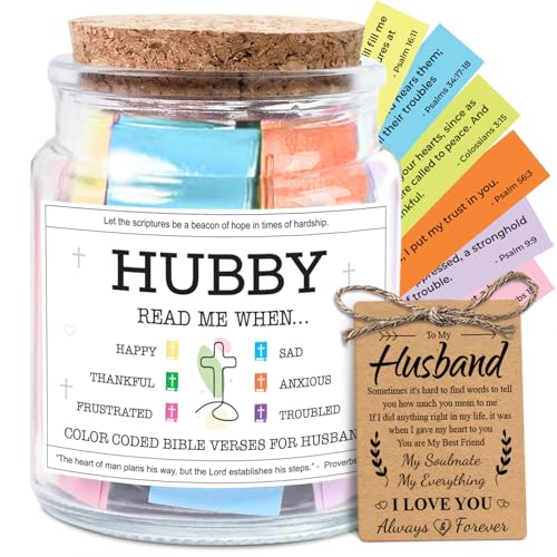 NewEleven Gifts For Husband - Christian Gift For Him, Husbands Birthday Or Special Occasion Keepsake From Wife - Decorative Glass Scripture Jar With 92 Bible Verse