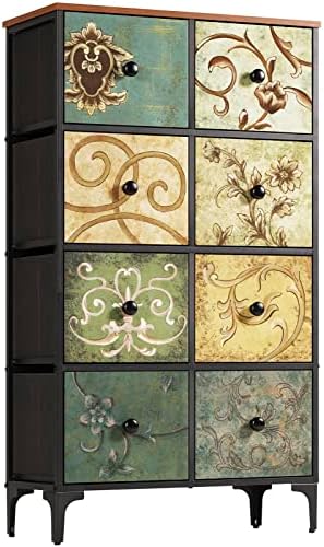 AOPSEN Tall Dressers for Bedroom with 8 Drawers, Storage Drawer Unit for Closet, Fabric Organizer Chest of Drawers for Kids, Living Room, Nursery, Steel Frame, Wood Top