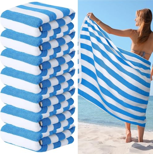 Oxford Cabana Stripe Beach Towels (Blue), Pack of 1 Dozen Size 30 x 70 Inches, 100% Cotton, Soft, Absorbent, Quick-Dry Towels for Pool, Beach, Resort & Commercial Use2