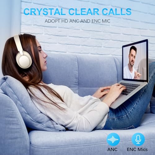 Noise Cancelling Headphones Wireless Bluetooth, Over Ear Headphones Bluetooth with Microphone, Cancelling Wireless Headphone Over Ear, 65h Playtime, Clear Calls, Comfort Fit For Travel (Beige) - Image 5