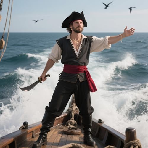 Image of HOMELEX Pirate Tricorn Hat for Adults Halloween Costume | Adult pirate tricorn hat in black, brown, or gold for Halloween, colonial costumes, parties, stage, and photos.