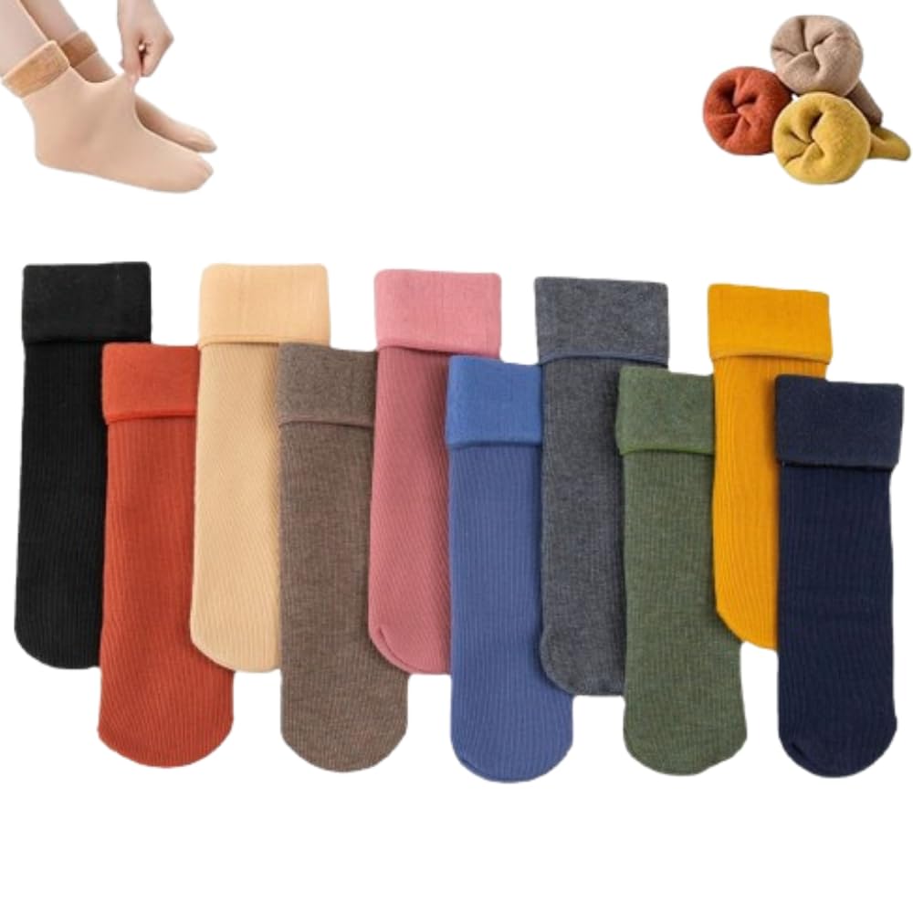 10PCS Fleececozy - Ultra Soft Velvet Slim Thermal Socks, Winter Stockings for Women, Thermal Socks for Women Cold Weather (US, Alpha, One Size, Regular, Regular, 10PCS)