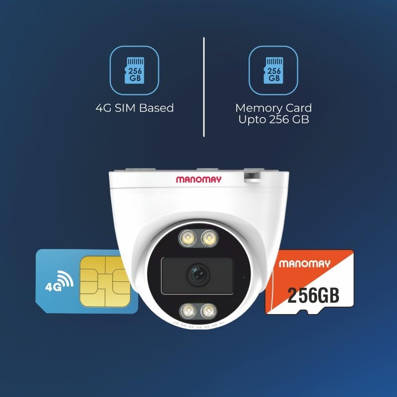 Image of MANOMAY Protect Dot 3MP 4G Dome CCTV Security Camera | BIS-ER STQC Certified | Standalone SIM Based |10X Zoom, Color Night Vision, AI Human Detection, 2-Way Audio, Alexa, 256GB Memory Card (M1096SF)