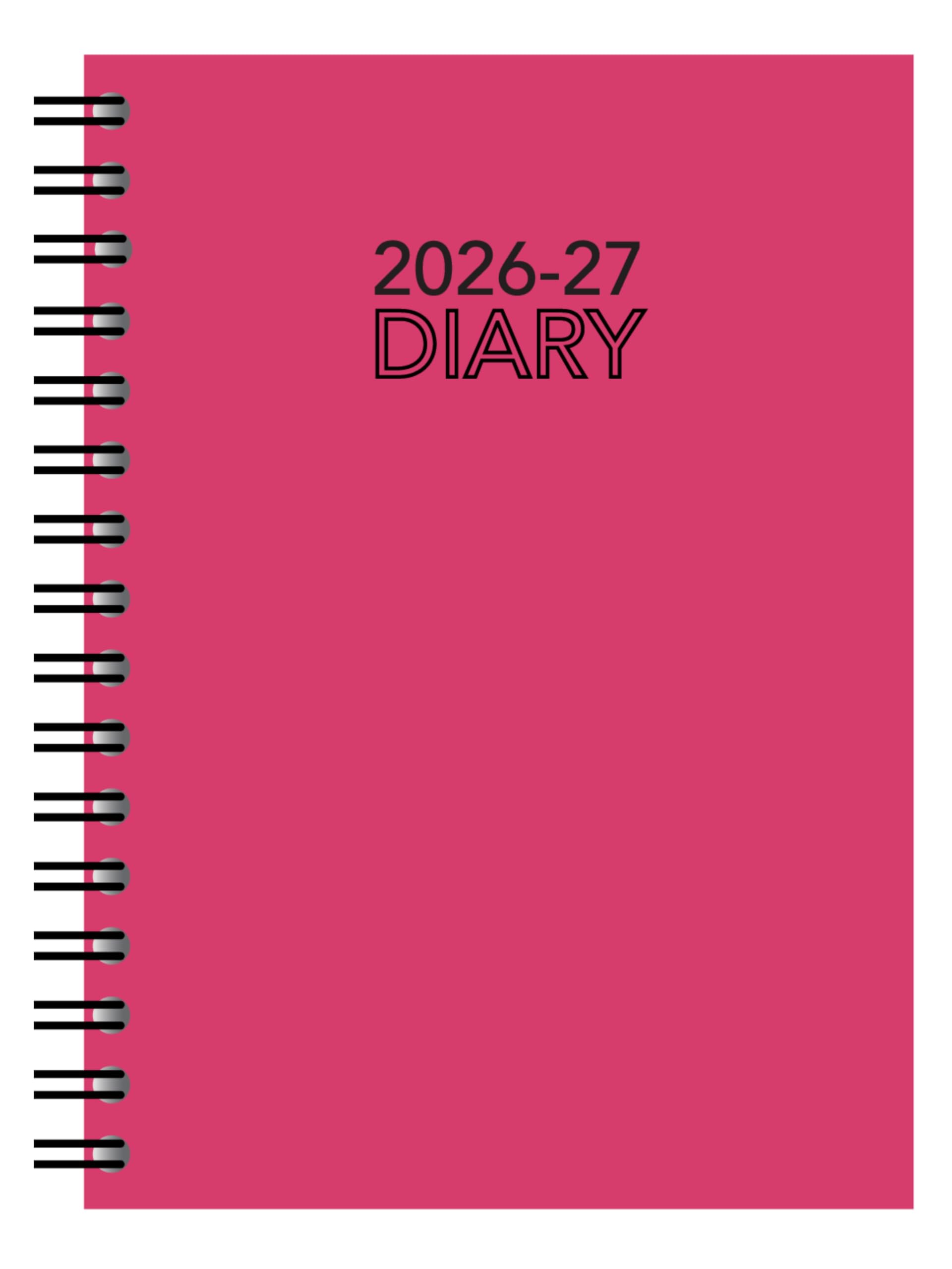 Academic Diary 2026-2027 A5 Week to View Wiro Spiral Bound Diaries Hot Pink
