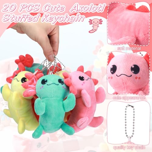 Image of WinnerWhy 20 Pcs Axolotl Plush Small Axolotl Stuffed Keychains Ornament Bulk Galentines Gifts for Birthday Party Supplies(Color)