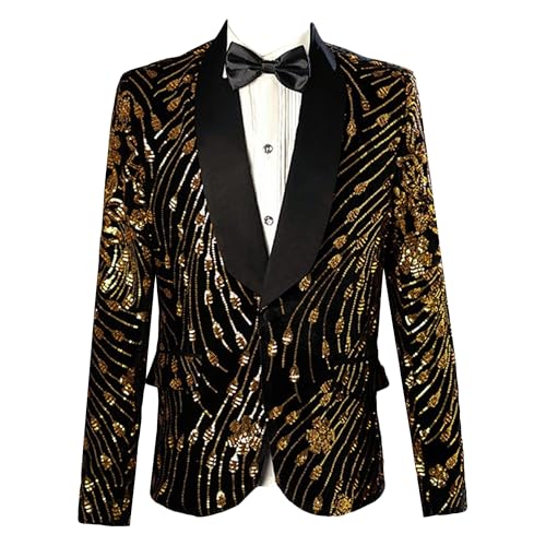 Blazer à paillettes dorées homme au motif floral et finitions luxe
