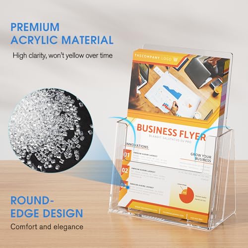 image for KTRIO Acrylic Brochure Holder 6-inch Wide, Clear Brochure Display Stan