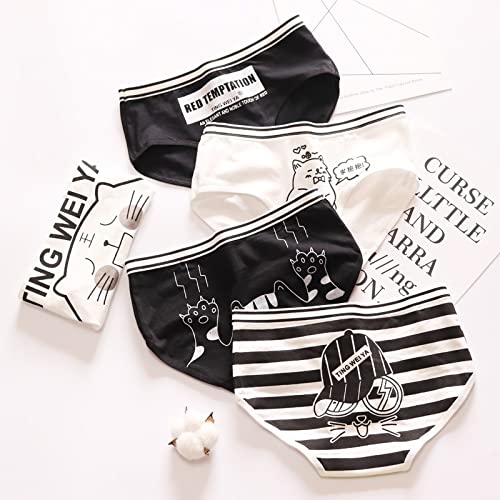 Saturey 3 Teile/Satz Einfache Schwarz Weiß Cartoon Katze Nette Mädchen Unterwäsche Frauen Mittlere Taille Baumwolle Nahtlose Sanitärhöschen Weiche Vogue Slips-XL