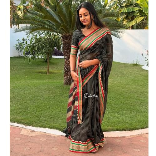 Image of Narayanpet Pure Cotton Saree for Women | Preethika Big Border Saree with Running Blouse | Tassels | Handloom Weave