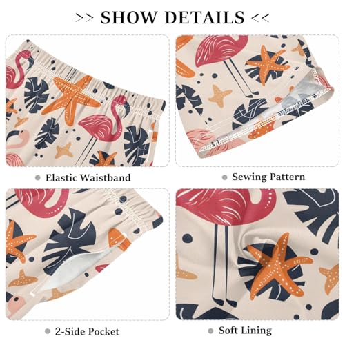 Starfish and Flamingo Sleep Shorts Summer Pajama Shorts Elastic Waist Sleep Bottoms with Pockets 6-14 Years3