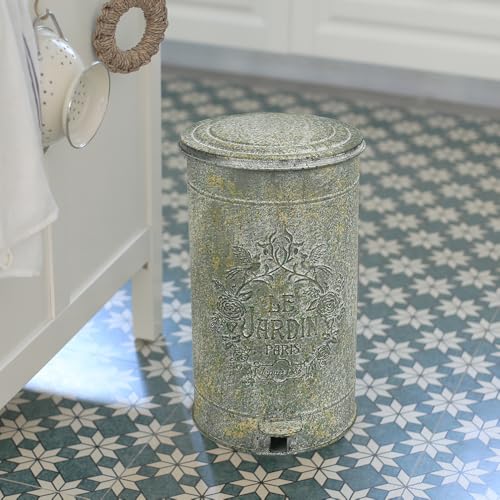 Image of Retro Outdoor Trash Can with Lid 17L /4.5 Gallon Waste Container with Pedal Garbage Poop Bin Kitchen Waste Bins Touchless Bathroom Garbage Can Room Park Garden Decor