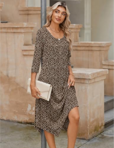 Image of Zeagoo Midi Dresses Women 2026 Dress 3 /4 Sleeve Casual Dresses with Pockets A Line Summer Beach Sundress