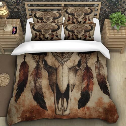 Parure de lit crâne de taureau 3D housse de couette microfibre