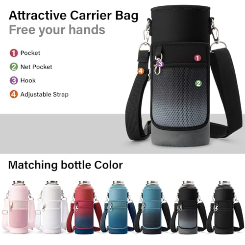 Insulated Water Bottle | Thickened Stainless Steel Vacuum Metal | Portable Sports Water Jug for Gym and Hiking with Straw, Carrier Bag, Handle Strap | BPA-Free 40 oz