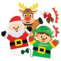 Baker Ross FC157 Christmas Hand Puppet Kits - Pack of 4, Puppets for Children, Storytelling Arts and Crafts for Kids, Great for Parties, Schools and Bedtime Stories,21cm-23cm