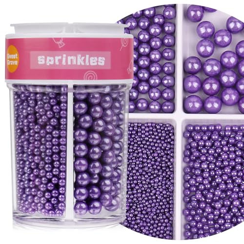 Image of Purple Sprinkles for Cake Decorating, 4 Sizes Edible Pearl Sprinkles, 7.8oz