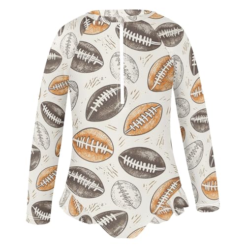 ALAZA Retro Rugby Black White Girls One Piece Swimsuit Long Sleeve Rash Guard Swimsuits UV 50+ Swimwear Zipper2