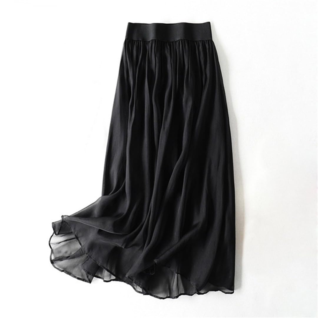 Lmtossey Gonna in seta da donna gonna estiva di media lunghezza per donna gonna svasata con elastico in vita gonna coreana