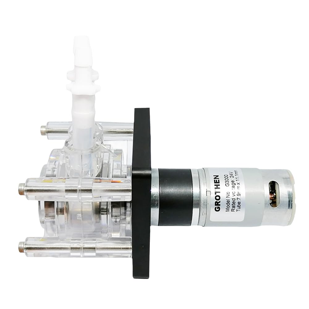 Bomba dosificadora de líquidos peristáltica GROTHEN G3000 DC 24 V - Caudal de 3000 ml por min con 3 rodillos de acero inoxidable y tubos BPT FARMADOS para análisis químicos y