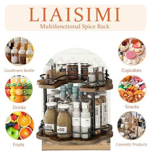 Image of 2 Tier Lazy Susan Organizer,2-Tier Spinning Spice Rack with Stable Carousel Base & 4 Height Settings for Cupboard Kitchen Countertop Dining Table Cupboard (Petal Shape)