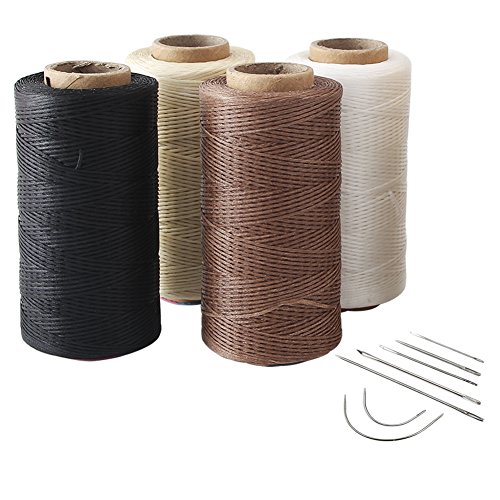 4 hilos encerados de cuero 0.8mm con 7 agujas curvas miniatura 1