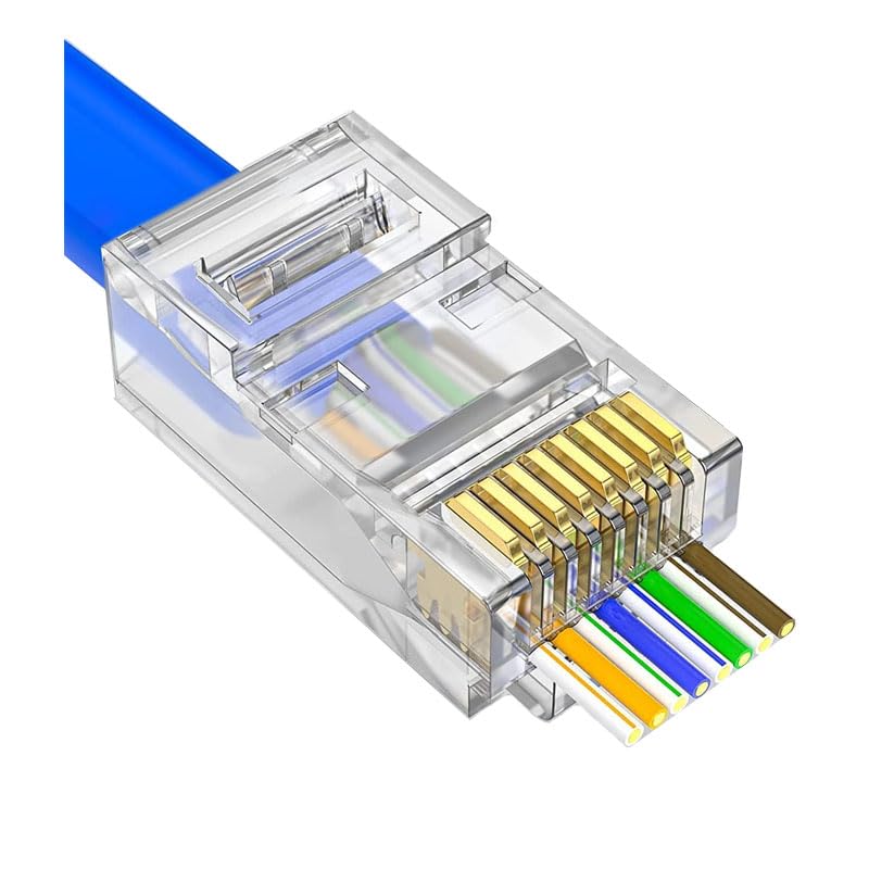 PrimeX PX-560C6 RJ45 Cat6 Konnektör, 100’lü Paket Yeni Nesil RJ45 Jack UTP, Cat6 Ethernet Network LAN Kablo Ucu, Şeffaf Beyaz Polimer RJ45 Erkek Plug, Modem Router Switch Patch Panel Kablo Sonlandırma
