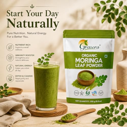 Image of Grenera Organic Moringa Leaf Powder 1 kg, Drumstick Leaf Powder, Pure Shigru for Healthy Life, Organic Certified, No Chemicals or Preservatives