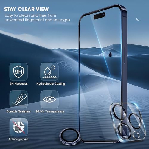 Image of GRIPP 3in1 Focal Camera Lens Protector for iPhone 15 Pro, iPhone 15 Pro Max / 16 Pro / 16 Pro Max / 17 Pro / 17 Pro Max, Aluminium Alloy Ring, Ultra-Clear HD Glass, Easy Install - Diamond Blue