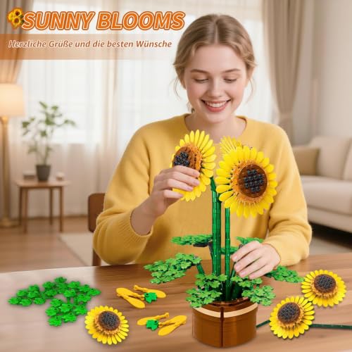 kiothdre Sonnenblumen Bausatz mit Vase, Botanicals Blumenstrauß für Erwachsene - 739 Teile Sonnen Blumenstrauß Set… – Ansicht 3