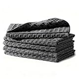 VYNZOR Set 5 Pezzi Strofinacci Waffle in Microfibra, Panno Multiuso per Cucina, Casa, Auto, Più Spesso e Assorbente, Ideale per Lavare i Piatti e Pulizie (Grigio, 25 cm)