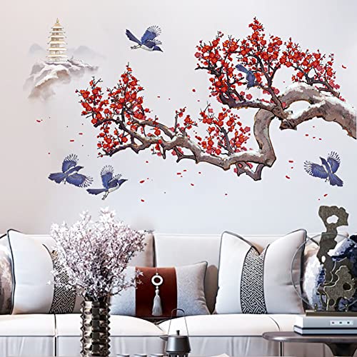 Runtoo Cherry Blossom Wall Stickers for Living Room Girls Bedroom Kids Room, Japanese Plum Blossom - Image 2