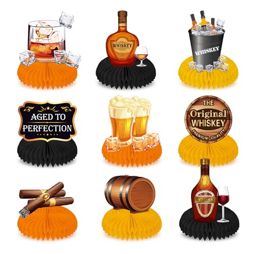 9Pcs Whiskey Themed Honeycomb Centerpieces for Whiskey Birthday Party Decorations Honeycomb Table Toppers, Beer Party Decorations Aged to Perfection Birthday Decorations by Adirasenotek - Image 8