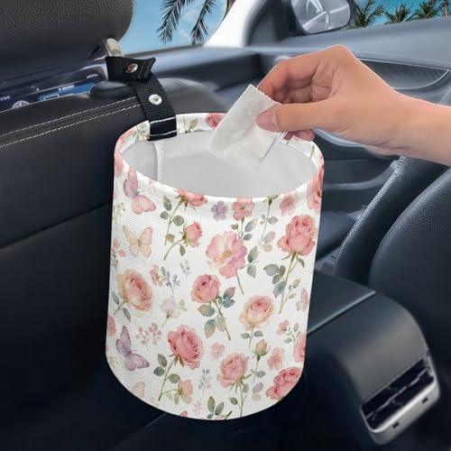 Image of Floral Butterfly Car Trash Can Garbage Bin Car Interior for Car Front Seat, Back Seat, Floor, Headrest for Cars, Family Gatherings, Camping