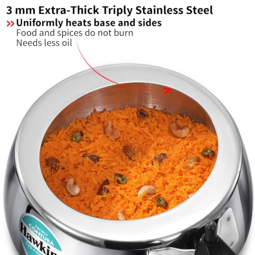 Image of Hawkins 2 Litre Triply Stainless Steel Contura Pressure Cooker | Induction Compatible | Ideal for 2-3 persons | 5 Year Guarantee | ISI Certified | Silver (SSTCO20)