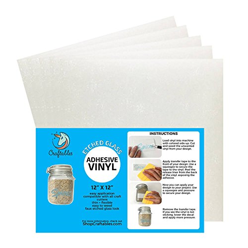 Craftables White Etched Glass Adhesive Vinyl for Cricut, Silhouette Cameo, and Craft Cutters - (5) 12in x 12in Sheets