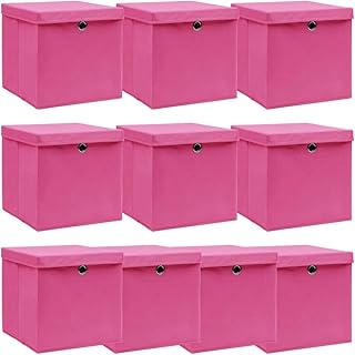 Homgoday Cajas con tapas, 10 unidades, color rosa, 32 x 32 x 32 cm, de tela, baúles y baúles para exteriores, contenedor de jardín, porta herramientas de jardín, puf de exterior, baúl de exterior