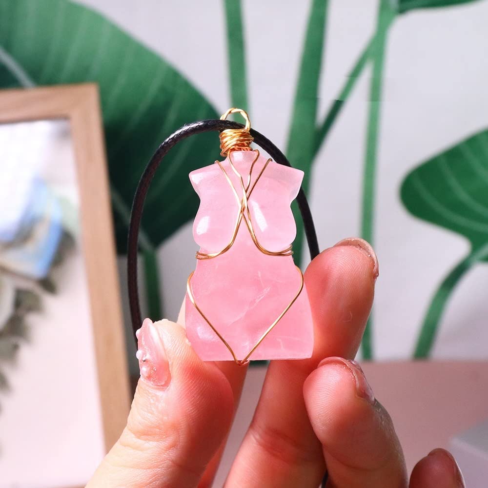 Hxscoo Women's Rose Quartz 1Pc Natural Crystal Crafts Crystal Model Torso Diy Pendant Jewelry Sexy Gem Jewelry Sweater Chain (Color : )