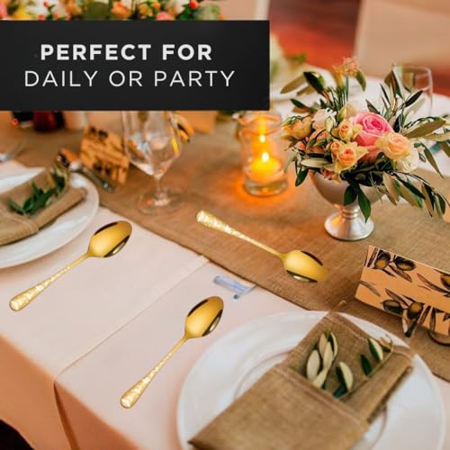 Image of Spoon Flatware Set, 18 /10 Stainless Steel Flatware Set, Mirror Polished Cutlery, Modern Kitchen Dishwasher Safe Utensil, Durable TablewareCombo (12 Pcs Small Spoon, Gold)
