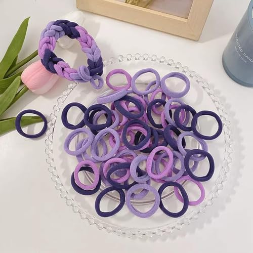 Image of Diversa Cotton Mini Rubber Bands Elastic Hair Ties, Small Baby Hair Bobbles Ponytail Holder for Kids Girls & Women, 2.5 cm in Diameter, Pack of 100 (Purple)