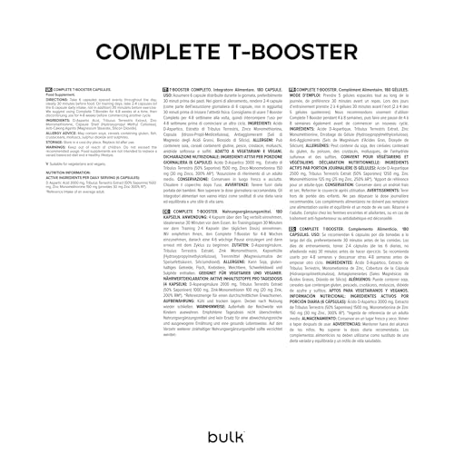 Bulk Complete T-Booster Capsules, Testosterone Supplement, D-Aspartic Acid, Tribulus Terrestris, Zinc, Pack of 180, 30 Servings, Packaging May Vary - Image 4