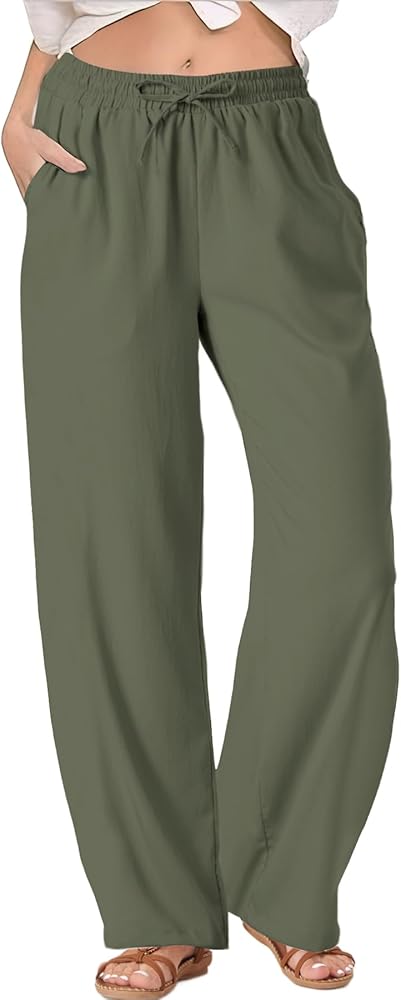 パンツ High Waisted Drawstring Trousers Women's High Waisted Palazzo Long Pants Flowy Wide Leg Pants