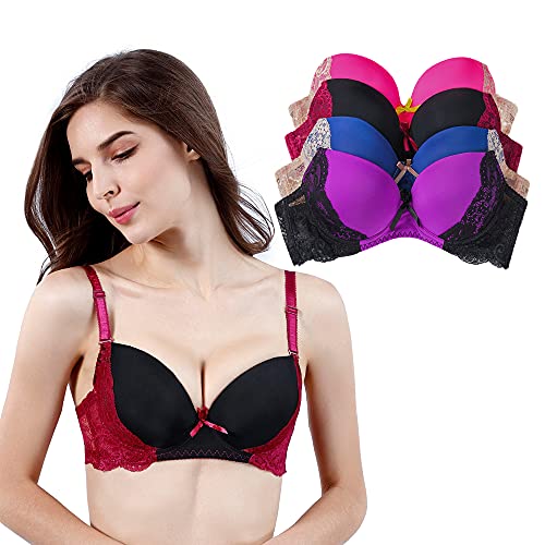 YooMee Women's Underwire Bras Full Cup lace Bra 4 Pack of Push-up Bras 34B YooMee Women's Underwire Bras Full Cup lace Bra 4 Pack of Push-up Bras 34B